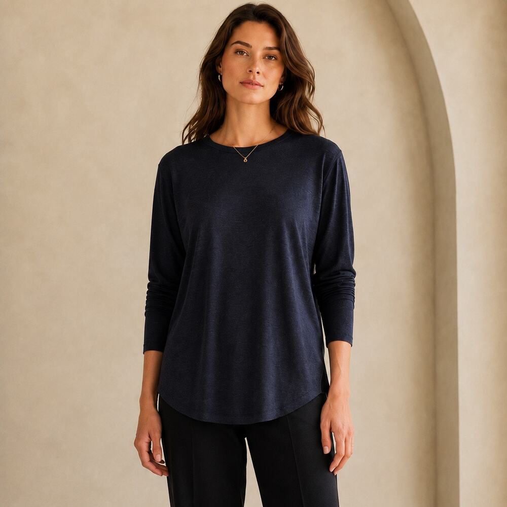 Quiet Luxury Rag & Bone Hudson Navy Black Marled Soft Jersey Long Sleeve Tee M